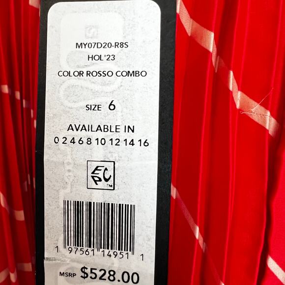 BCBGMAXAZRIA Women's Pleated Chiffon Long Dress Rosso Combo Size 6 NWT - Picture 11 of 13